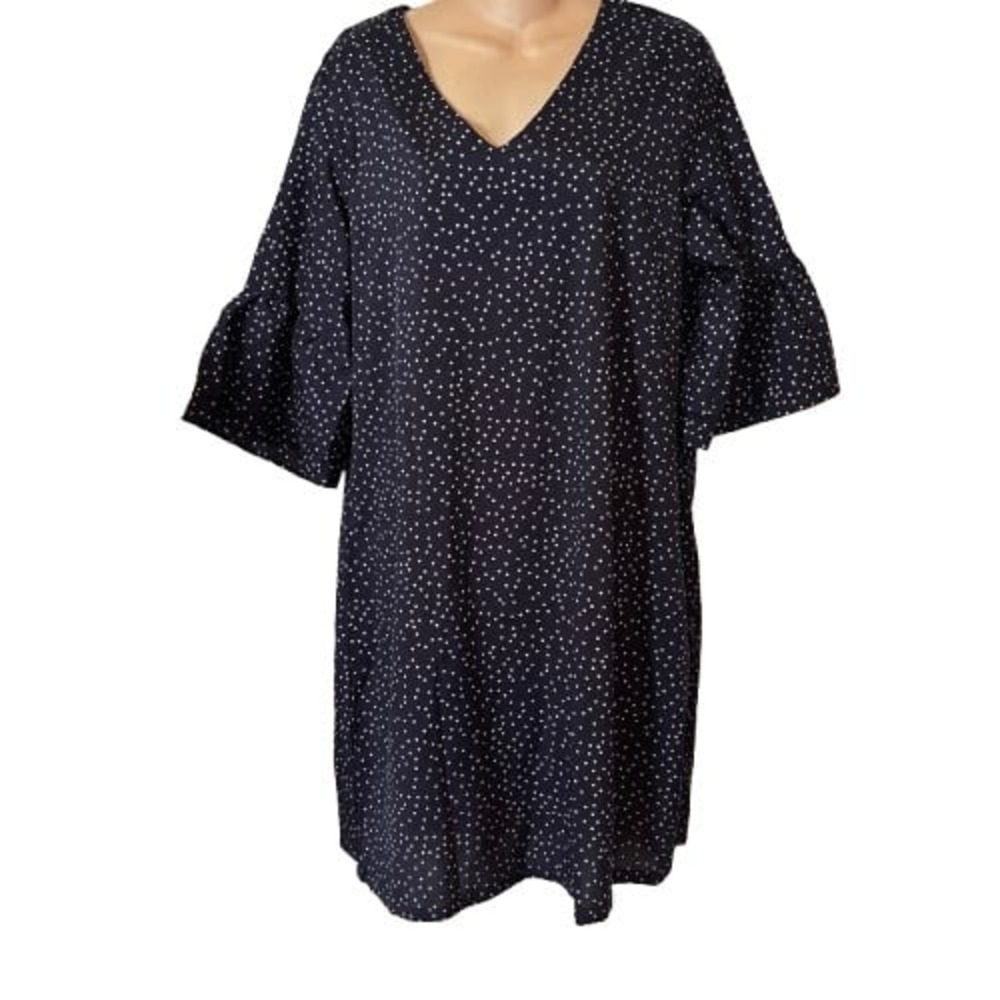 Belongsci Women's Polka Dot Bell Sleeve V Neck Loose Flowy Dress Large